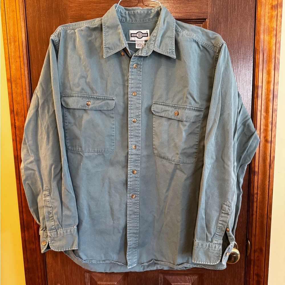 Gulf Traders Men's Washed Cotton Utility Shirt Jacket - olive green